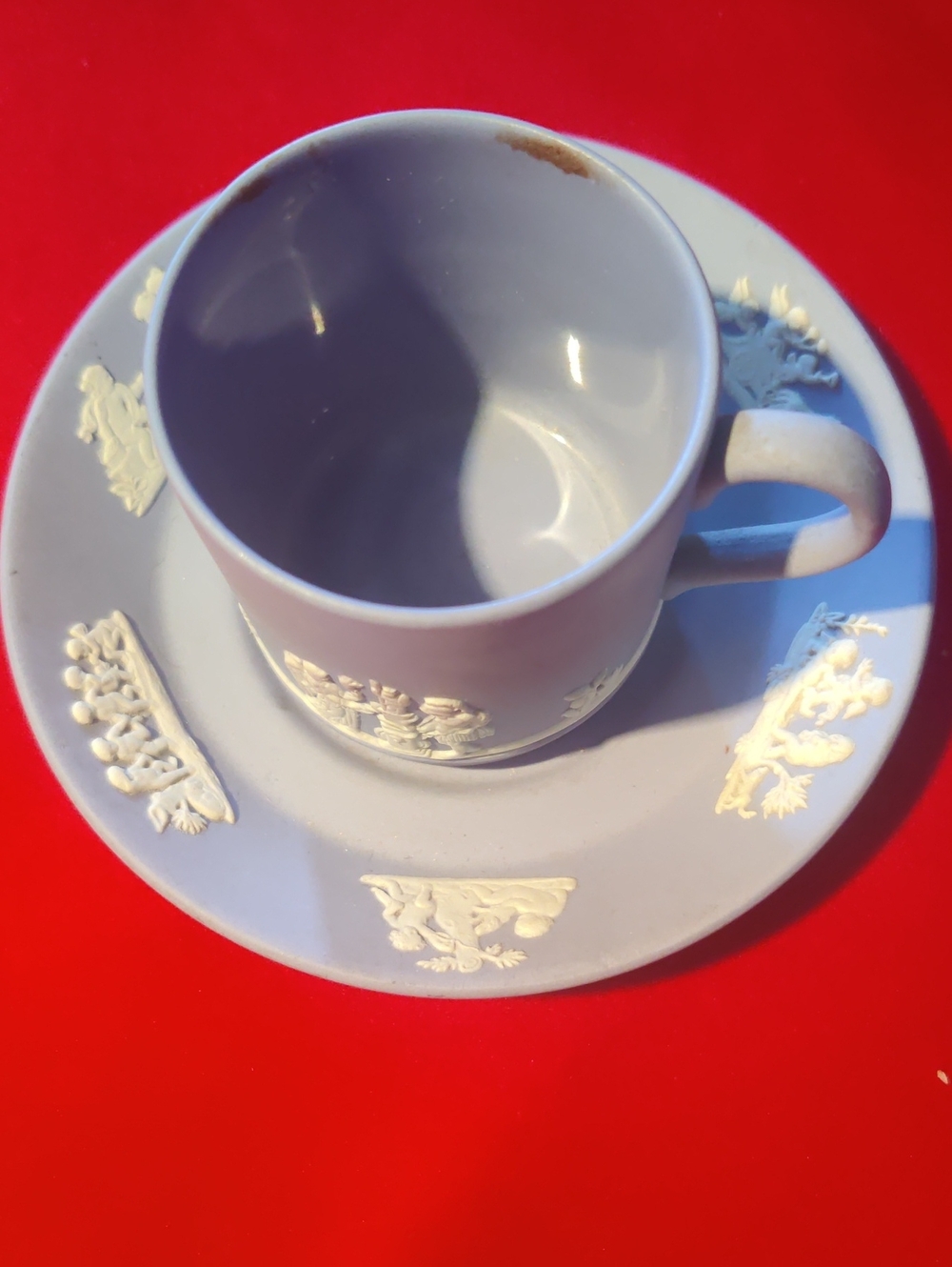 Wedgwood Blue White Jasperware Demitasse Espresso Cup and Saucer Set England